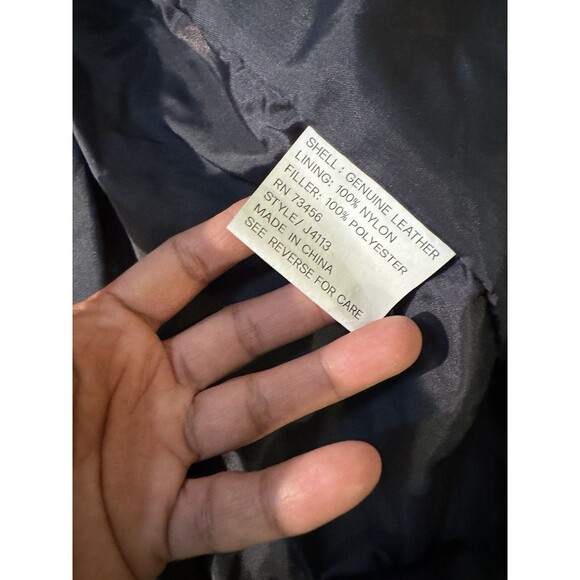 VTG Comint Brown Navy Blue Leather Coat Two Tone size L Color Block 80s hiking - Picture 4 of 14